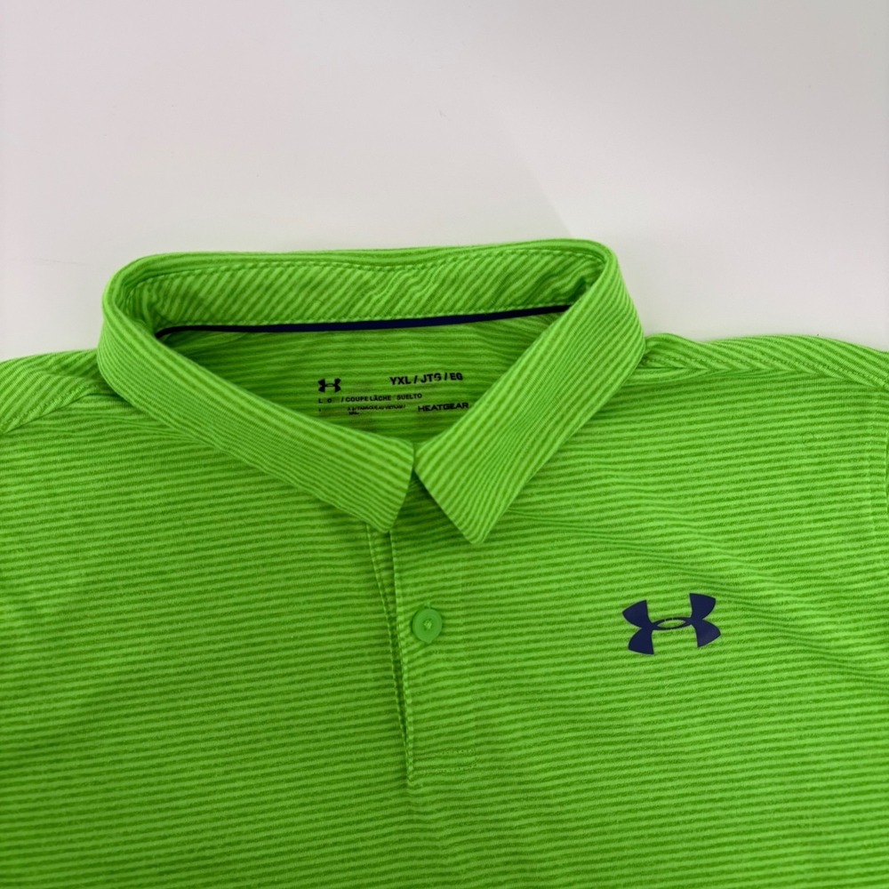 Under Armour Youth XL‎ Performance Heat Gear Stripe Green Golf Polo Shirt